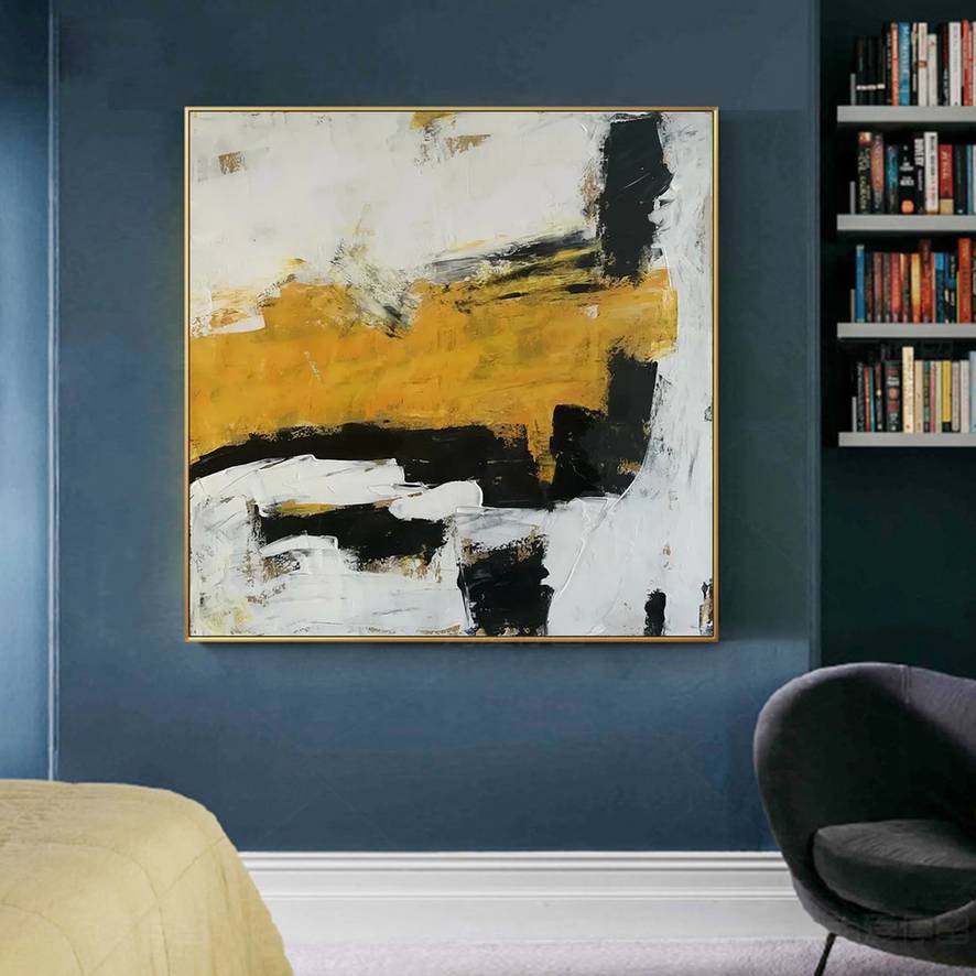 Painting Hand-painted Minimalist White Black Abstract Canvas Artwork F4S0F